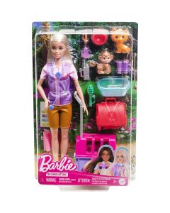 Set papusa cu 2 animalute din jungla, Barbie, Wildlife Rescuer, HRG50
