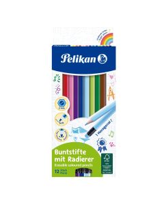 Set 12 creioane colorate hexagonale cu radiera, Pelikan