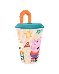 Pahar cu pai si capac, Stor, Peppa Pig, 430 ml