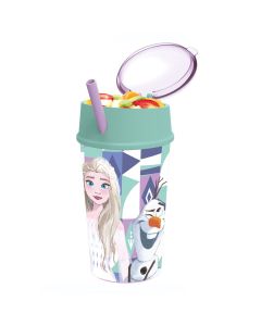 Pahar cu pai si compartiment superior, Stor, Frozen, 400 ml
