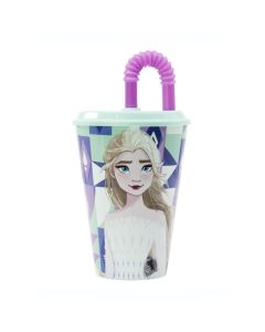 Pahar cu pai si capac, Stor, Frozen, 430 ml