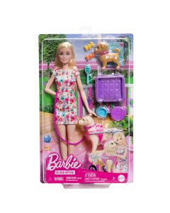 Papusa cu 2 catelusi si accesorii, Barbie, HTK37