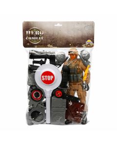 Set de joaca cu soldat si accesorii, Hero Combat, Casca maro