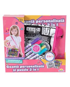 Geanta personalizata si puzzle 2 in 1, Pretty Pinky, Hipster
