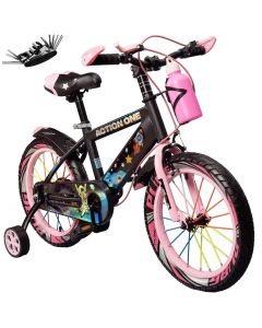 Bicicleta copii cu set de chei inclus, roti ajutatoare si bidon Action One, Cameleon II, 14 inch, Roz