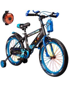 Bicicleta copii cu far spate inclus, roti ajutatoare si bidon Action One, Genesis II, 16 inch, Albastru