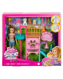 Set papusa cu 3 catelusi si accesorii, Barbie, Stacie to the Rescue, HRM10